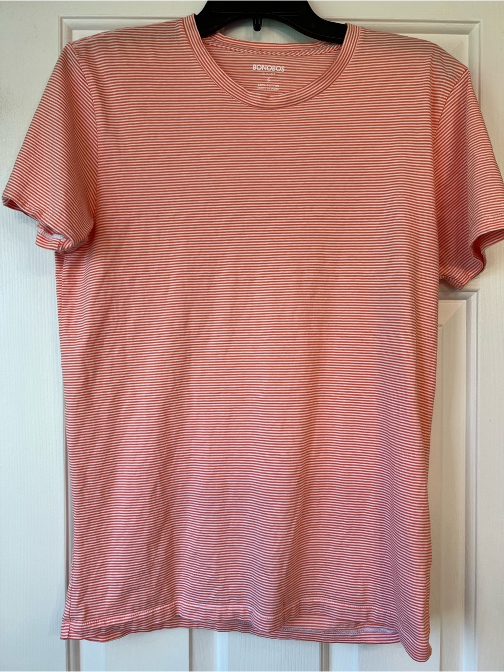 Bonobos Mens' Orange and White Thin-Striped Slim Fit Crew Neck Tee Small